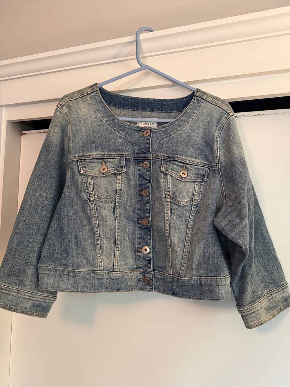 torrid Light Wash Jean Jacket in Faded Blue